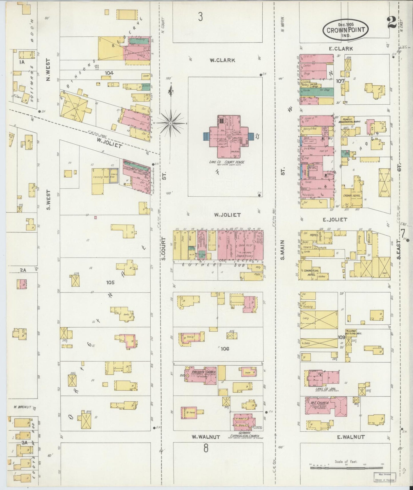 Sanborn Fire Insurance Map from Crown Point, Lake County, Indiana (1905), Sheet #0002 - Complete Map Set gallery image, historic Sanborn map, vintage wall art, Indiana Indiana