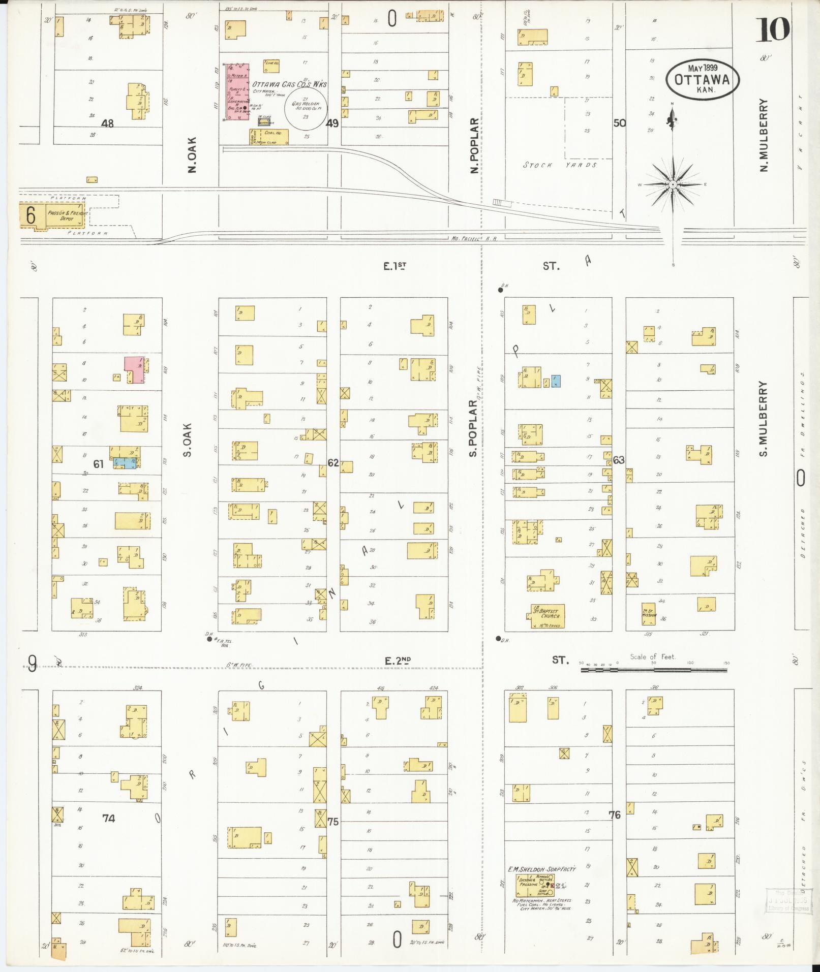 Sanborn Fire Insurance Map from Ottawa, Franklin County, Kansas (1899), Sheet #0010 - Complete Map Set gallery image, historic Sanborn map, vintage wall art, Kansas Kansas