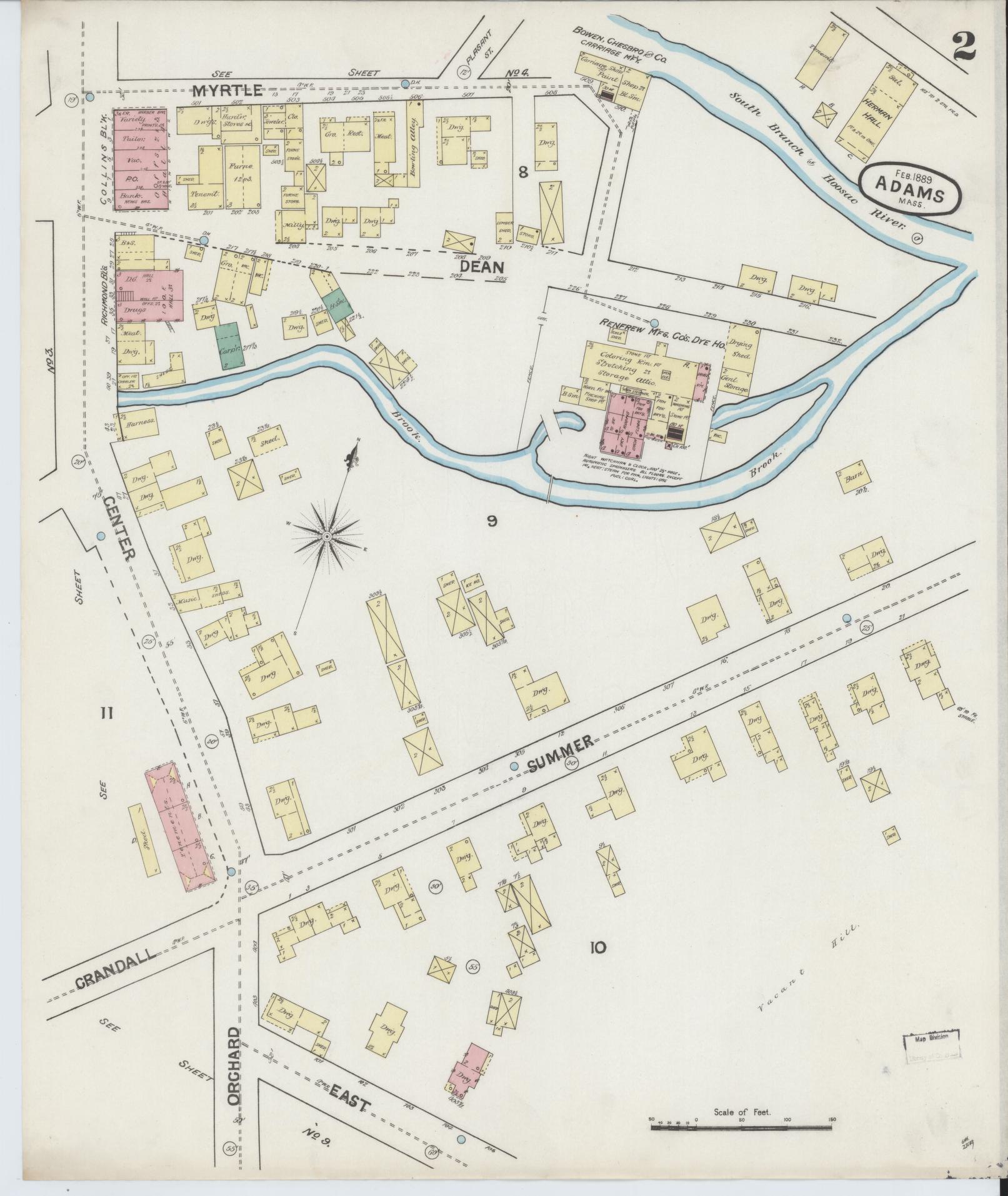 Sanborn Fire Insurance Map from Adams, Berkshire County, Massachusetts (1889), Sheet #0002 - Complete Map Set gallery image, historic Sanborn map, vintage wall art, Massachusetts Massachusetts