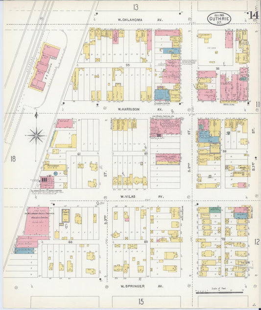 Sanborn Fire Insurance Map from Guthrie, Logain County, Oklahoma (1903), Sheet #0014 - Historic Sanborn Fire Insurance Map Print, vintage old map wall art, antique decor, genealogy gift, Oklahoma Oklahoma map