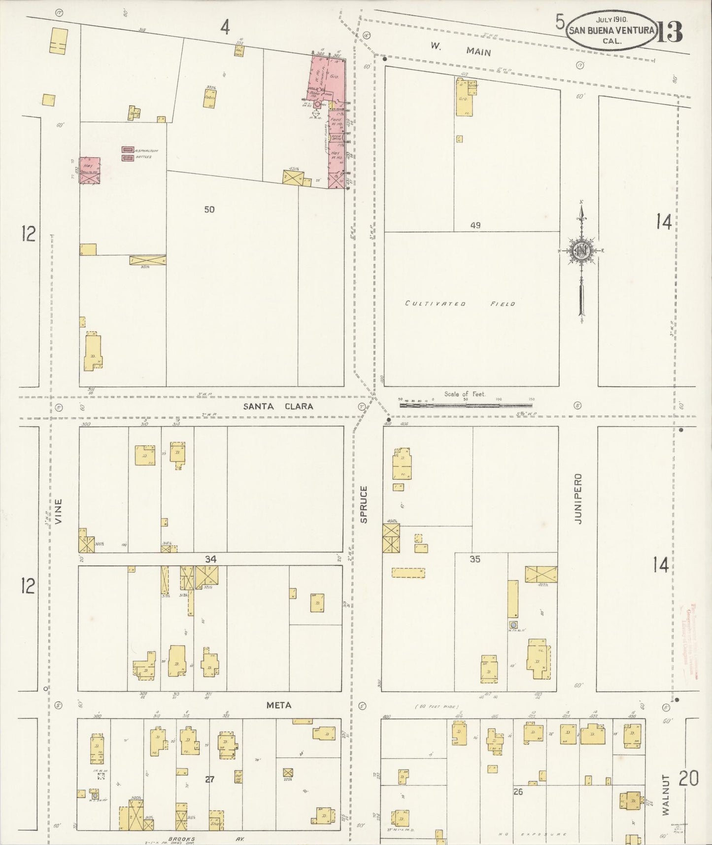 Sanborn Fire Insurance Map from San Buenaventura, Ventura County, California (1910), Sheet #0013 - Complete Map Set gallery image, historic Sanborn map, vintage wall art, California California