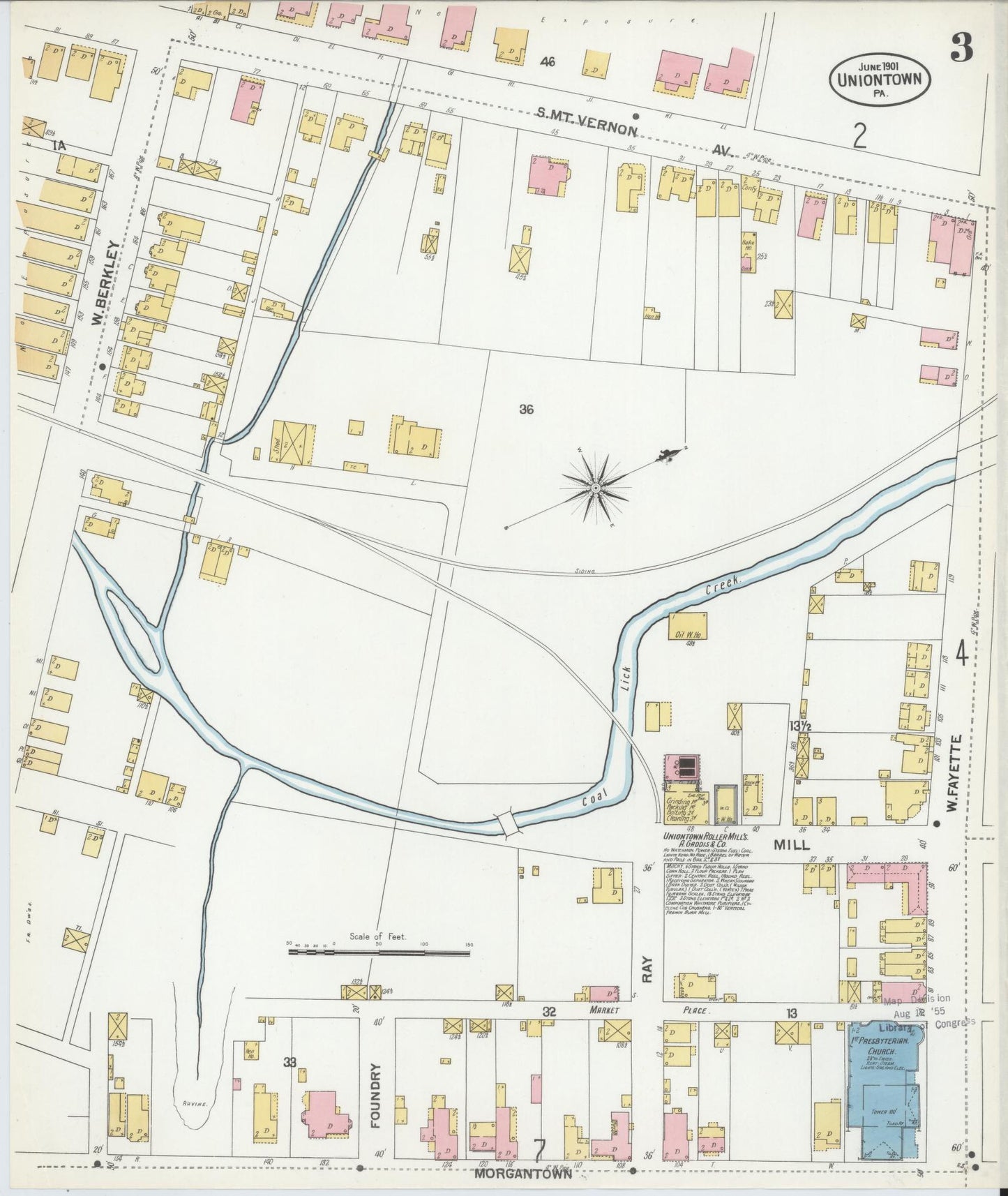 Sanborn Fire Insurance Map from Uniontown, Fayette County, Pennsylvania (1901), Sheet #0003 - Historic Sanborn Fire Insurance Map Print, vintage old map wall art, antique decor, genealogy gift, Pennsylvania Pennsylvania map