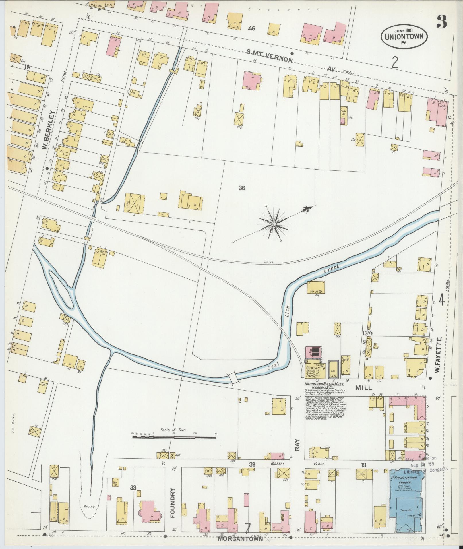 Sanborn Fire Insurance Map from Uniontown, Fayette County, Pennsylvania (1901), Sheet #0003 - Historic Sanborn Fire Insurance Map Print, vintage old map wall art, antique decor, genealogy gift, Pennsylvania Pennsylvania map