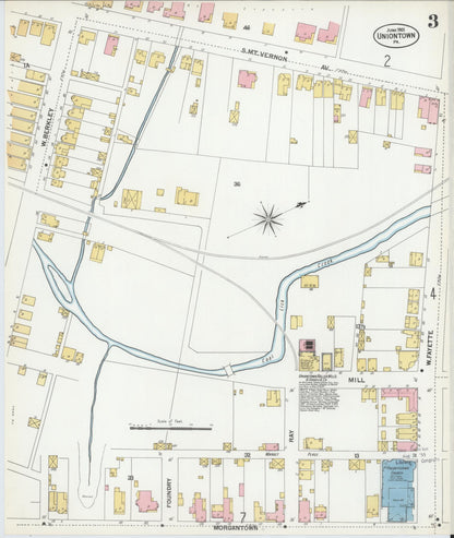 Sanborn Fire Insurance Map from Uniontown, Fayette County, Pennsylvania (1901), Sheet #0003 - Historic Sanborn Fire Insurance Map Print, vintage old map wall art, antique decor, genealogy gift, Pennsylvania Pennsylvania map