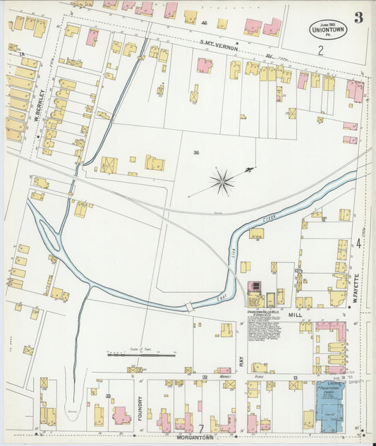 Sanborn Fire Insurance Map from Uniontown, Fayette County, Pennsylvania (1901), Sheet #0003 - Historic Sanborn Fire Insurance Map Print, vintage old map wall art, antique decor, genealogy gift, Pennsylvania Pennsylvania map