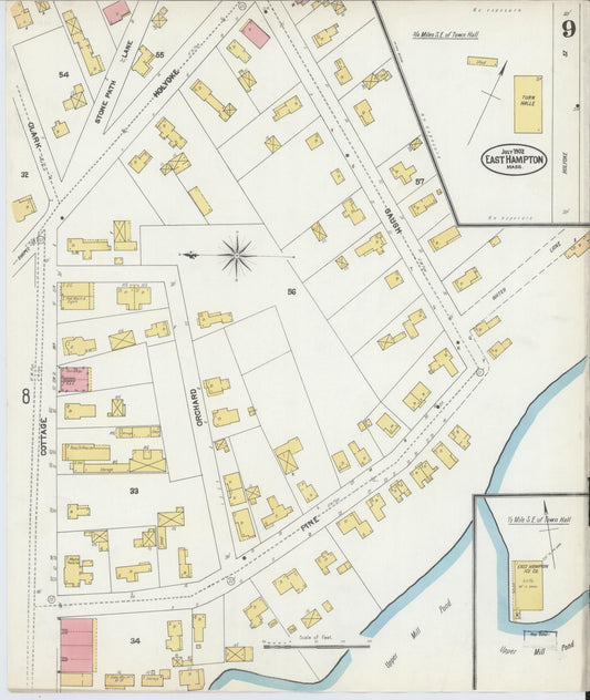 Sanborn Fire Insurance Map from East Hampton, Hampshire County, Massachusetts (1902), Sheet #0009 - Historic Sanborn Fire Insurance Map Print, vintage old map wall art, antique decor, genealogy gift, Massachusetts Massachusetts map