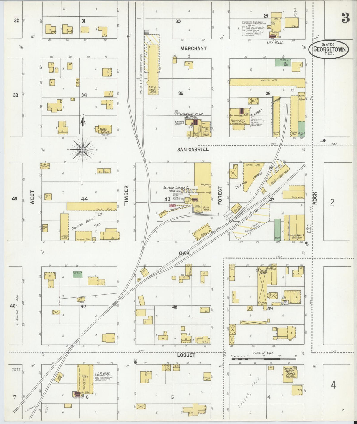 Sanborn Fire Insurance Map from Georgetown, Williamson County, Texas (1900), Sheet #0003 - Historic Sanborn Fire Insurance Map Print, vintage old map wall art, antique decor, genealogy gift, Texas Texas map