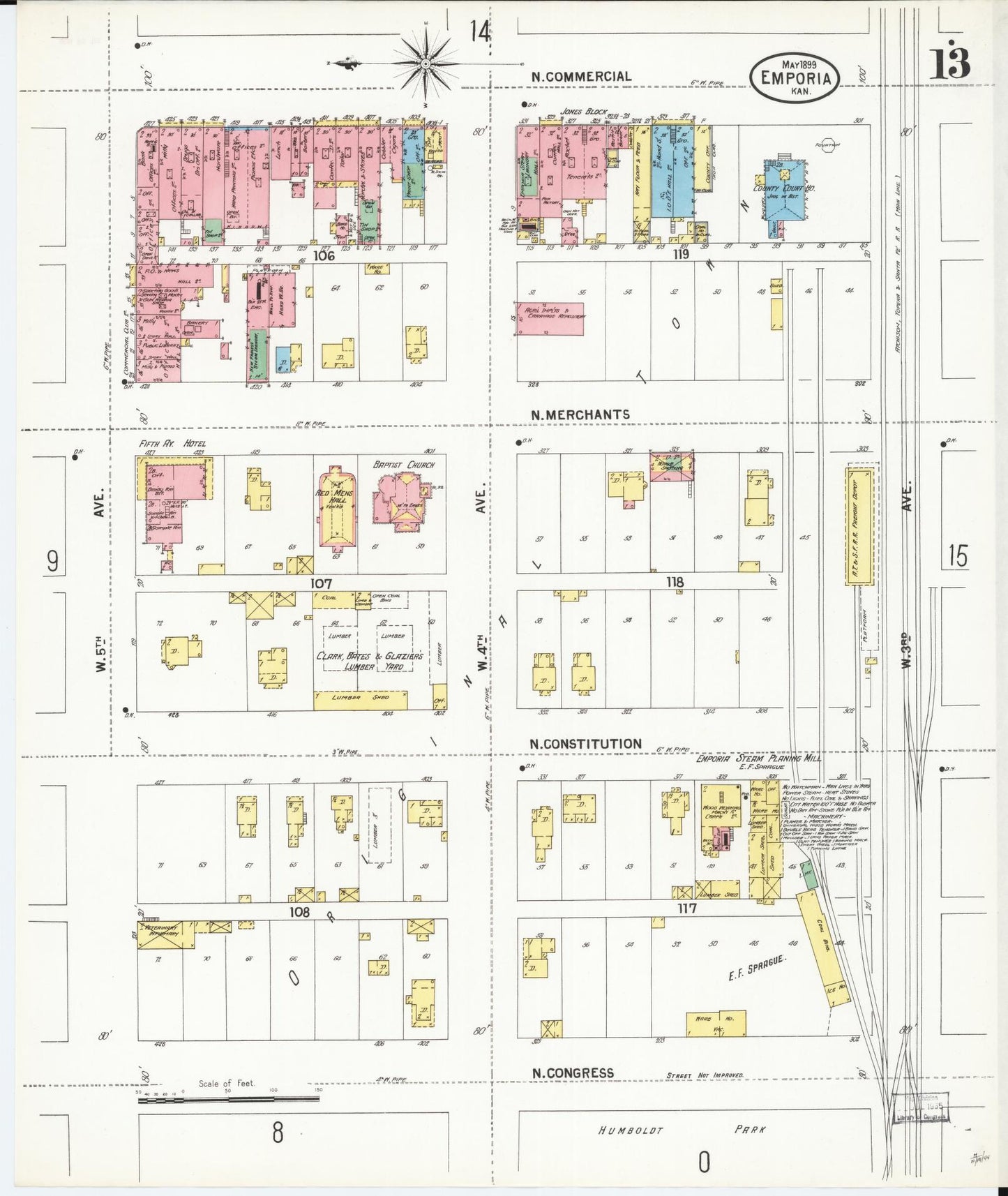 Sanborn Fire Insurance Map from Emporia, Lyon County, Kansas (1899), Sheet #0013 - Complete Map Set gallery image, historic Sanborn map, vintage wall art, Kansas Kansas