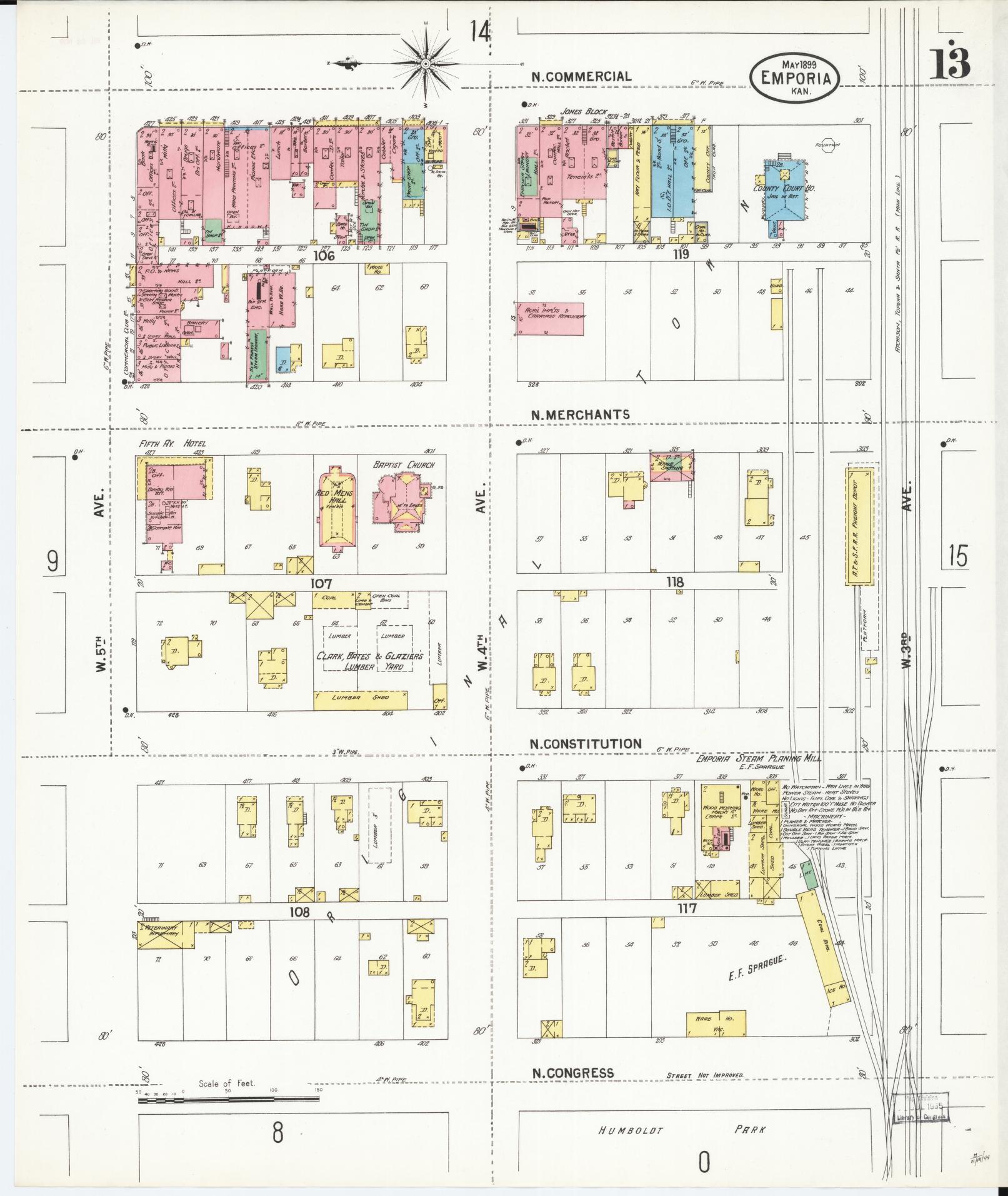 Sanborn Fire Insurance Map from Emporia, Lyon County, Kansas (1899), Sheet #0013 - Complete Map Set gallery image, historic Sanborn map, vintage wall art, Kansas Kansas