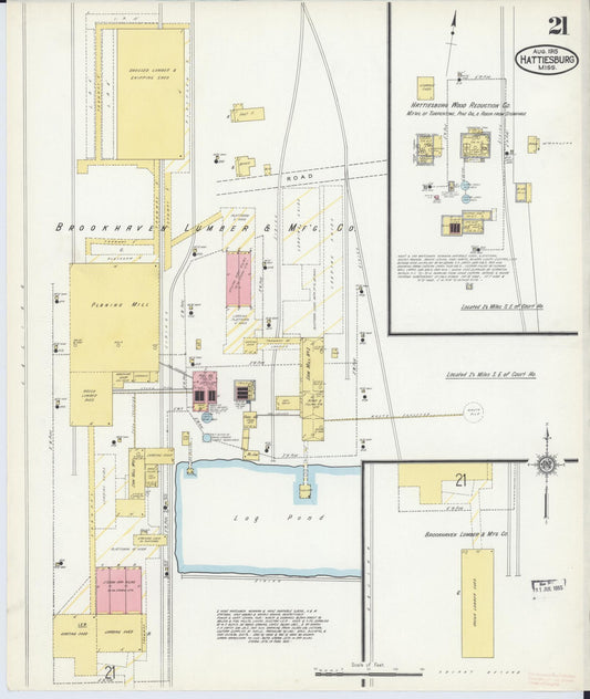 Sanborn Fire Insurance Map from Hattiesburg, Forrest County, Mississippi (1915), Sheet #0021 - Historic Sanborn Fire Insurance Map Print, vintage old map wall art, antique decor, genealogy gift, Mississippi Mississippi map