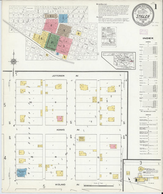 Sanborn Fire Insurance Map from Stigler, Haskell County, Oklahoma (1916), Sheet #0001 - Complete Map Set gallery image, historic Sanborn map, vintage wall art, Oklahoma Oklahoma