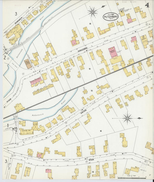 Sanborn Fire Insurance Map from Peterborough, Hillsborough County, New Hampshire (1904), Sheet #0004 - Historic Sanborn Fire Insurance Map Print, vintage old map wall art, antique decor, genealogy gift, New Hampshire New Hampshire map
