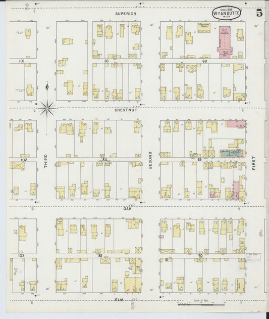 Sanborn Fire Insurance Map from Wyandotte, Wayne County, Michigan (1895), Sheet #0005 - Historic Sanborn Fire Insurance Map Print, vintage old map wall art, antique decor, genealogy gift, Michigan Michigan map
