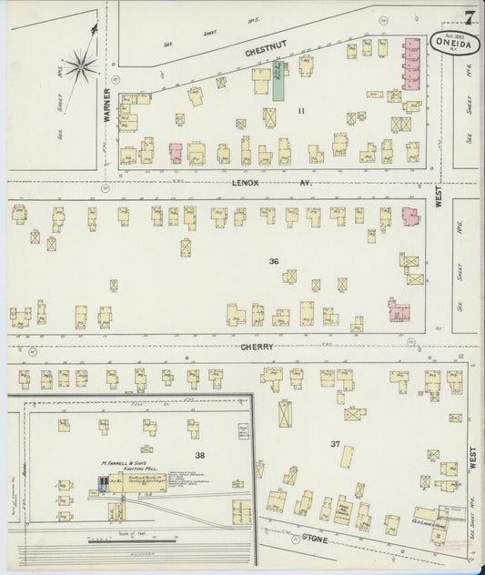 Sanborn Fire Insurance Map from Oneida, Madison County, New York (1890), Sheet #0007 - Historic Sanborn Fire Insurance Map Print, vintage old map wall art, antique decor, genealogy gift, New York New York map