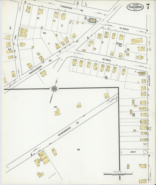 Sanborn Fire Insurance Map from Paulsboro, Gloucester County, New Jersey (1920), Sheet #0007 - Historic Sanborn Fire Insurance Map Print, vintage old map wall art, antique decor, genealogy gift, New Jersey New Jersey map