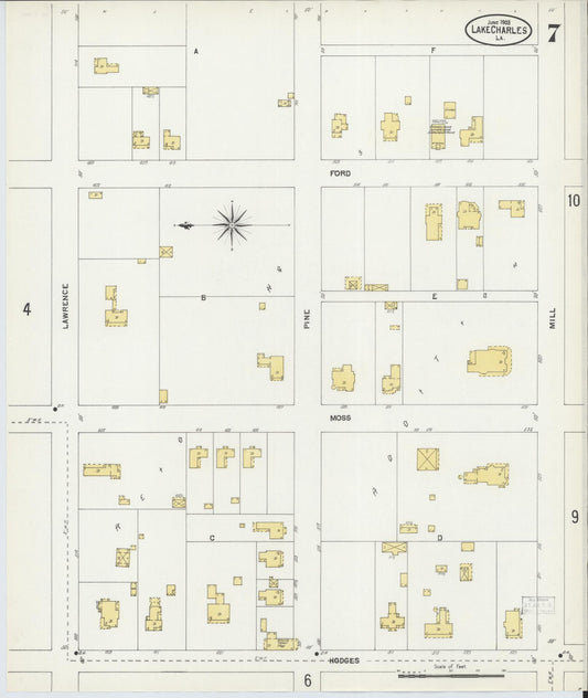 Sanborn Fire Insurance Map from Lake Charles, Calcasieu Parish, Louisiana (1903), Sheet #0007 - Historic Sanborn Fire Insurance Map Print, vintage old map wall art, antique decor, genealogy gift, Louisiana Louisiana map
