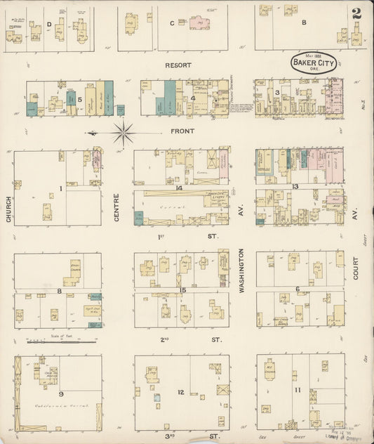 Sanborn Fire Insurance Map from Baker, Baker County, Oregon (1888), Sheet #0002 - Historic Sanborn Fire Insurance Map Print, vintage old map wall art, antique decor, genealogy gift, Oregon Oregon map