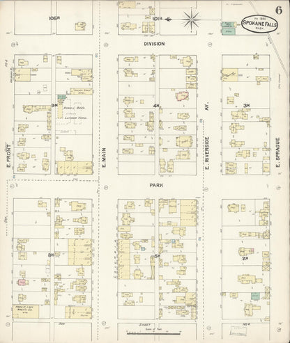 Sanborn Fire Insurance Map from Spokane, Spokane County, Washington (1890), Sheet #0006 - Complete Map Set gallery image, historic Sanborn map, vintage wall art, Washington Washington
