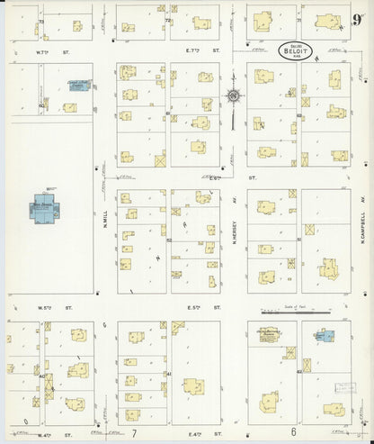 Sanborn Fire Insurance Map from Beloit, Mitchell County, Kansas (1911), Sheet #0009 - Complete Map Set gallery image, historic Sanborn map, vintage wall art, Kansas Kansas