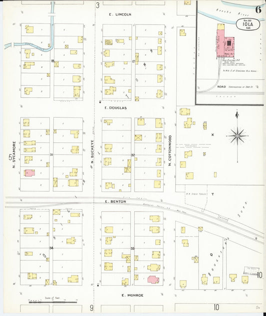 Sanborn Fire Insurance Map from Iola, Allen County, Kansas (1901), Sheet #0006 - Historic Sanborn Fire Insurance Map Print, vintage old map wall art, antique decor, genealogy gift, Kansas Kansas map