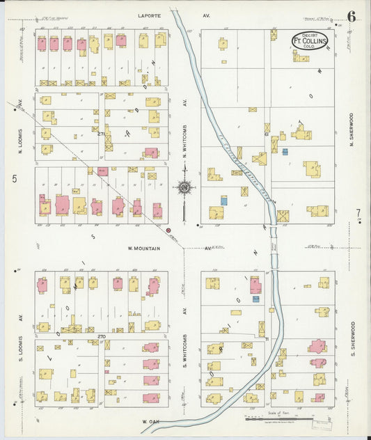 Sanborn Fire Insurance Map from Fort Collins, Larimer County, Colorado (1917), Sheet #0006 - Historic Sanborn Fire Insurance Map Print, vintage old map wall art, antique decor, genealogy gift, Colorado Colorado map