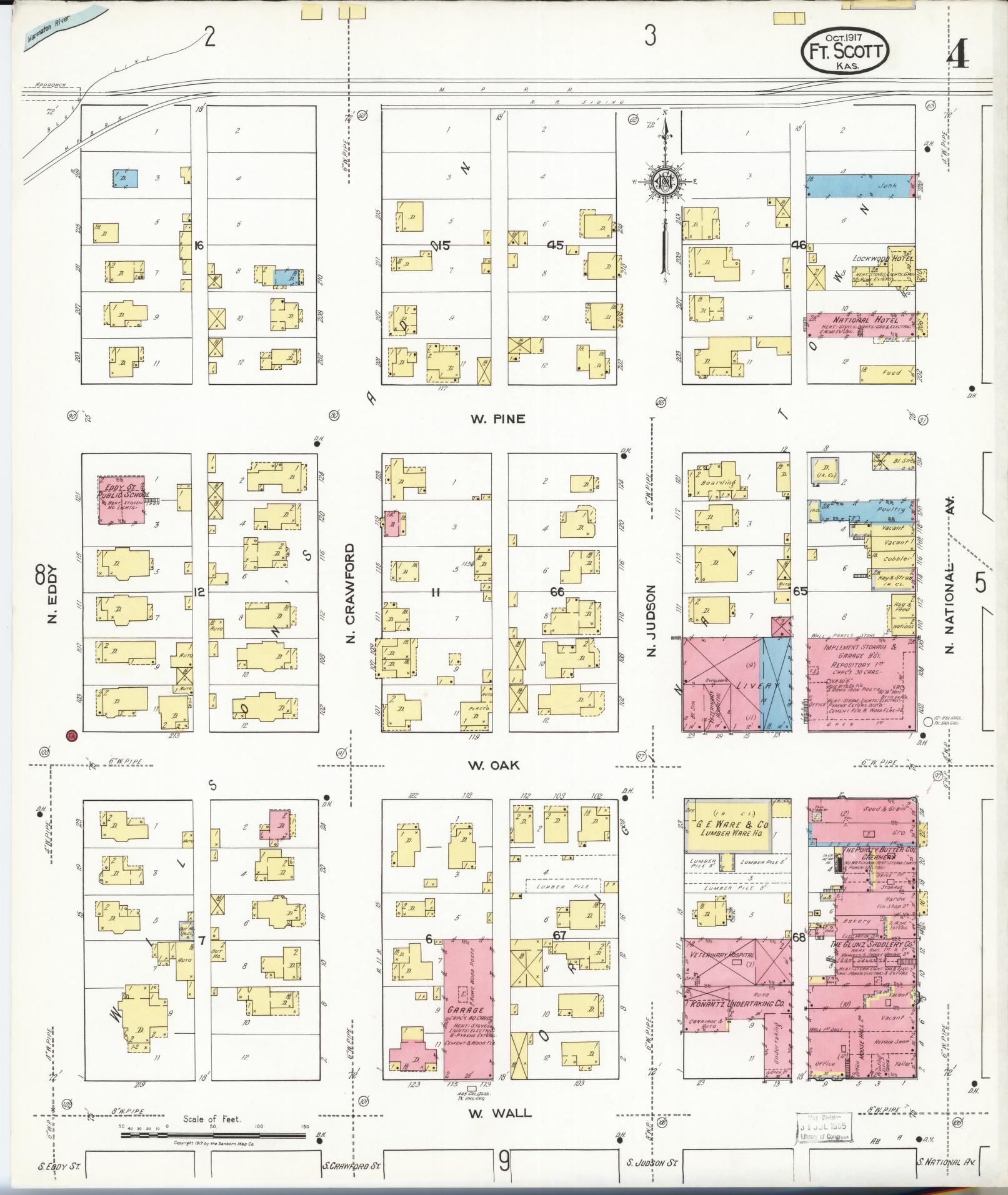 Sanborn Fire Insurance Map from Fort Scott, Bourbon County, Kansas (1917), Sheet #0004 - Complete Map Set gallery image, historic Sanborn map, vintage wall art, Kansas Kansas