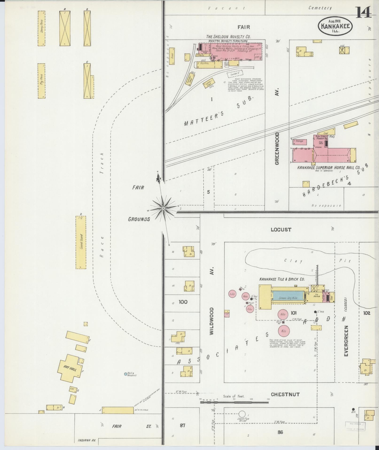 Sanborn Fire Insurance Map from Kankakee, Kankakee County, Illinois (1901), Sheet #0014 - Historic Sanborn Fire Insurance Map Print, vintage old map wall art, antique decor, genealogy gift, Illinois Illinois map