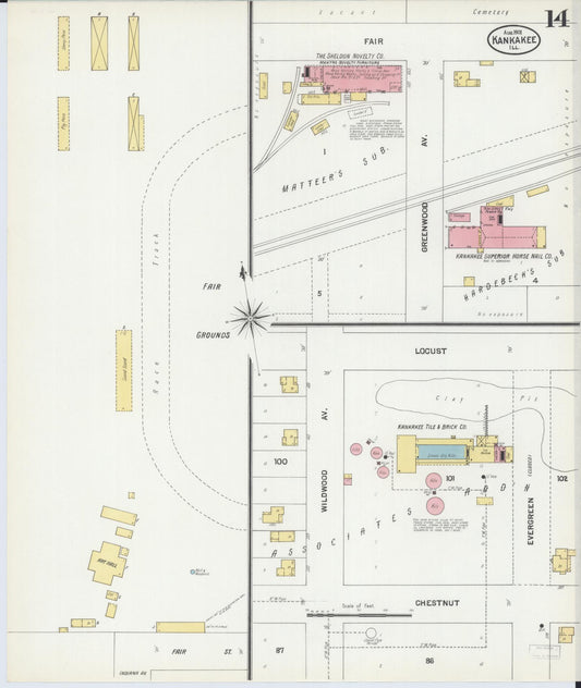 Sanborn Fire Insurance Map from Kankakee, Kankakee County, Illinois (1901), Sheet #0014 - Historic Sanborn Fire Insurance Map Print, vintage old map wall art, antique decor, genealogy gift, Illinois Illinois map