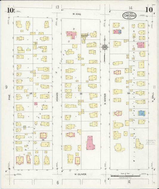 Sanborn Fire Insurance Map from Owosso, Shiawassee County, Michigan (1924), Sheet #0010 - Historic Sanborn Fire Insurance Map Print, vintage old map wall art, antique decor, genealogy gift, Michigan Michigan map
