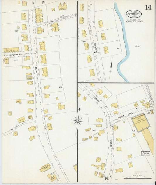 Sanborn Fire Insurance Map from Plymouth, Plymouth County, Massachusetts (1906), Sheet #0014 - Historic Sanborn Fire Insurance Map Print, vintage old map wall art, antique decor, genealogy gift, Massachusetts Massachusetts map