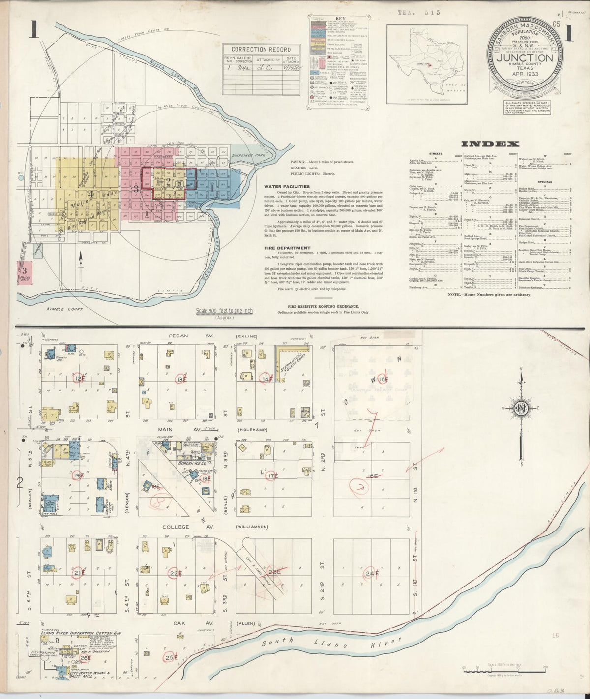 Sanborn Fire Insurance Map from Junction, Kimble County, Texas (1942), Sheet #0001 - Complete Map Set gallery image, historic Sanborn map, vintage wall art, Texas Texas