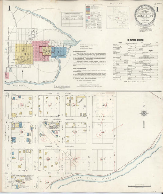 Sanborn Fire Insurance Map from Junction, Kimble County, Texas (1942), Sheet #0001 - Complete Map Set gallery image, historic Sanborn map, vintage wall art, Texas Texas