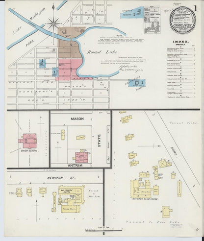 Sanborn Fire Insurance Map from Charlevoix, Charlevoix County, Michigan (1890), Sheet #0001 - Historic Sanborn Fire Insurance Map Print, vintage old map wall art, antique decor, genealogy gift, Michigan Michigan map