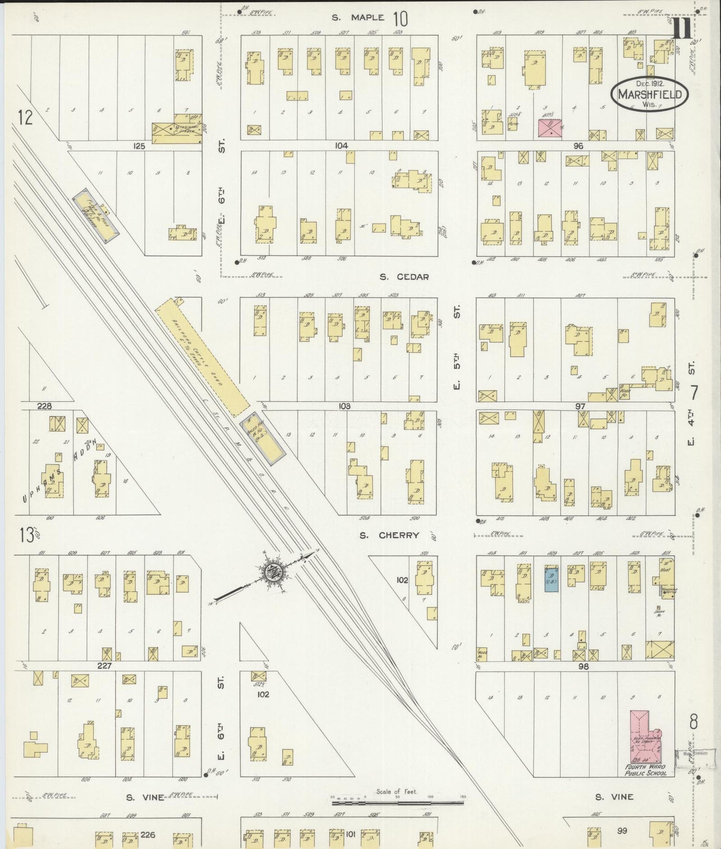 Sanborn Fire Insurance Map from Marshfield, Wood County, Wisconsin (1912), Sheet #0011 - Complete Map Set gallery image, historic Sanborn map, vintage wall art, Wisconsin Wisconsin