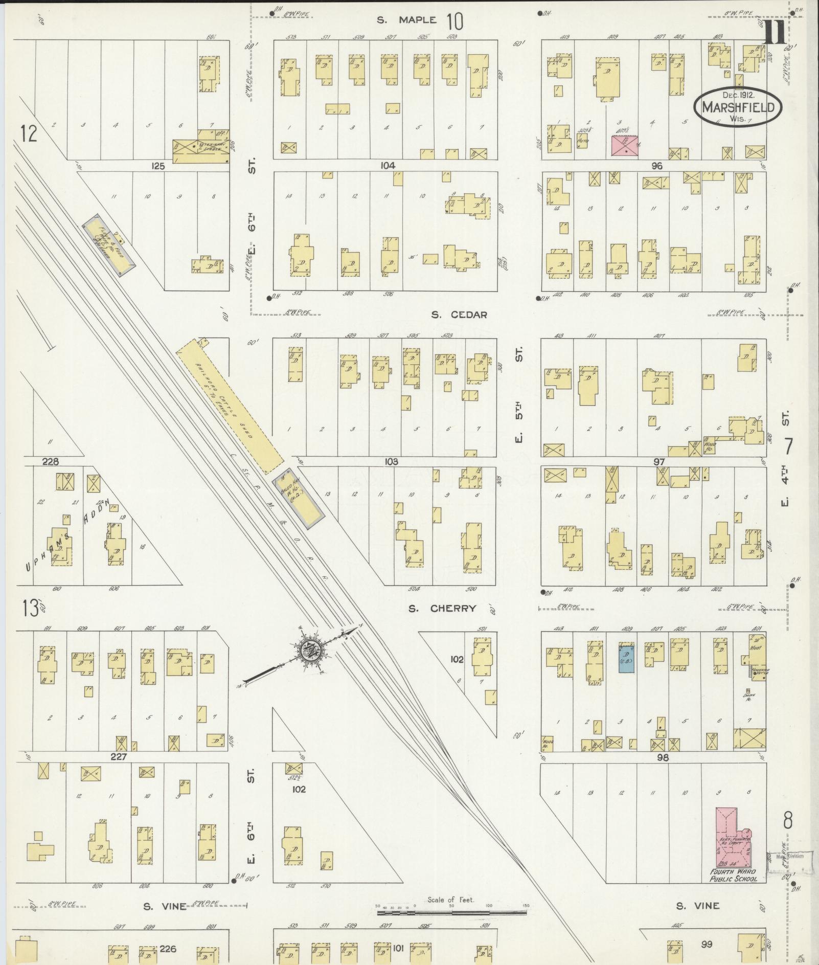 Sanborn Fire Insurance Map from Marshfield, Wood County, Wisconsin (1912), Sheet #0011 - Complete Map Set gallery image, historic Sanborn map, vintage wall art, Wisconsin Wisconsin