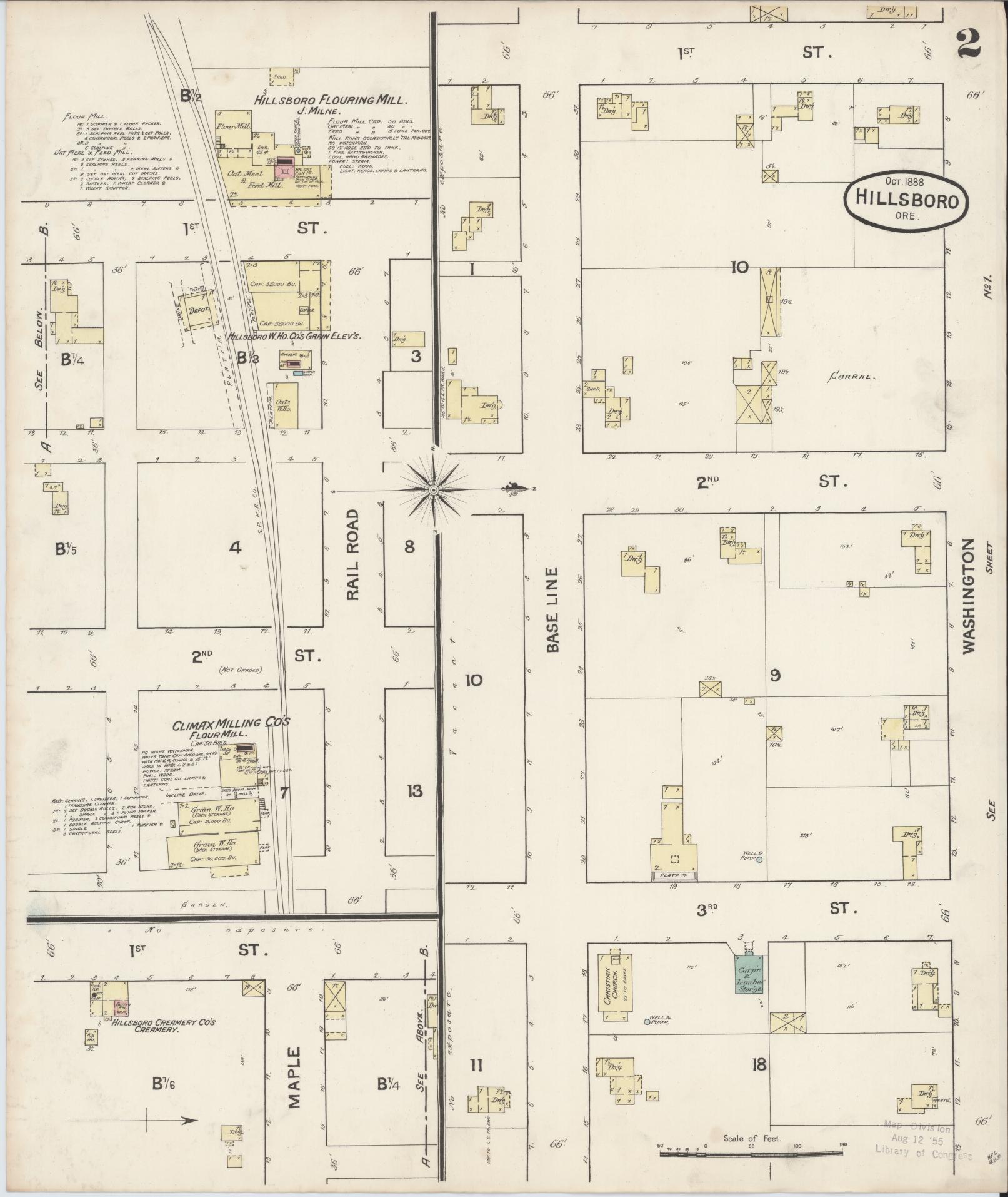 Sanborn Fire Insurance Map from Hillsboro, Washington County, Oregon (1888), Sheet #0002 - Complete Map Set gallery image, historic Sanborn map, vintage wall art, Oregon Oregon