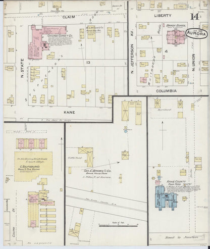 Sanborn Fire Insurance Map from Aurora, Kane County, Illinois (1888), Sheet #0014 - Complete Map Set gallery image, historic Sanborn map, vintage wall art, Illinois Illinois