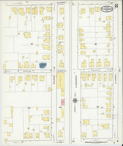 Sanborn Fire Insurance Map from Florence, Florence County, South Carolina (1918), Sheet #0008 - Complete Map Set gallery image, historic Sanborn map, vintage wall art, South Carolina South Carolina