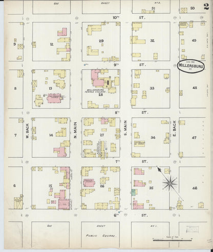 Sanborn Fire Insurance Map from Millersburg, Bourbon County, Kentucky (1891), Sheet #0002 - Complete Map Set gallery image, historic Sanborn map, vintage wall art, Kentucky Kentucky