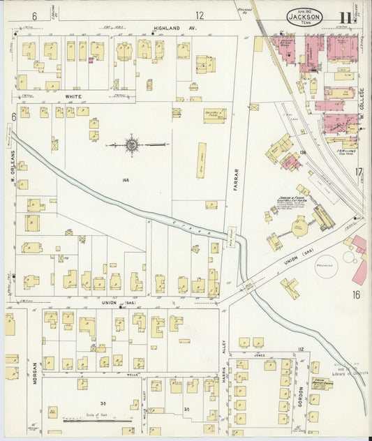 Sanborn Fire Insurance Map from Jackson, Madison County, Tennessee (1912), Sheet #0011 - Historic Sanborn Fire Insurance Map Print, vintage old map wall art, antique decor, genealogy gift, Tennessee Tennessee map