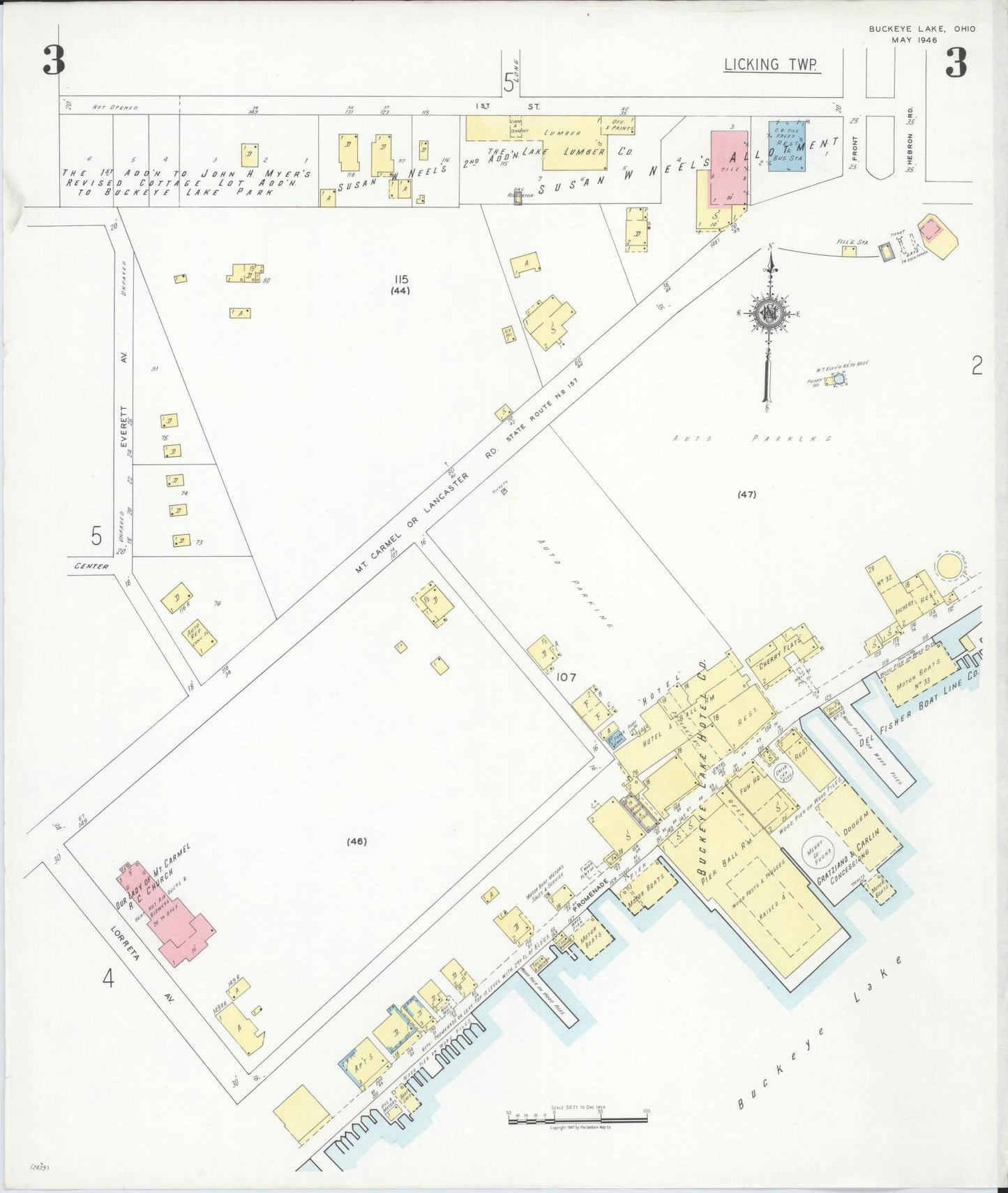 Sanborn Fire Insurance Map from Buckeye Lake, Licking County, Ohio (1946), Sheet #0003 - Historic Sanborn Fire Insurance Map Print, vintage old map wall art, antique decor, genealogy gift, Ohio Ohio map