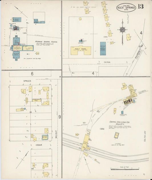 Sanborn Fire Insurance Map from Rock Springs, Sweetwater County, Wyoming (1912), Sheet #0013 - Historic Sanborn Fire Insurance Map Print, vintage old map wall art, antique decor, genealogy gift, Wyoming Wyoming map