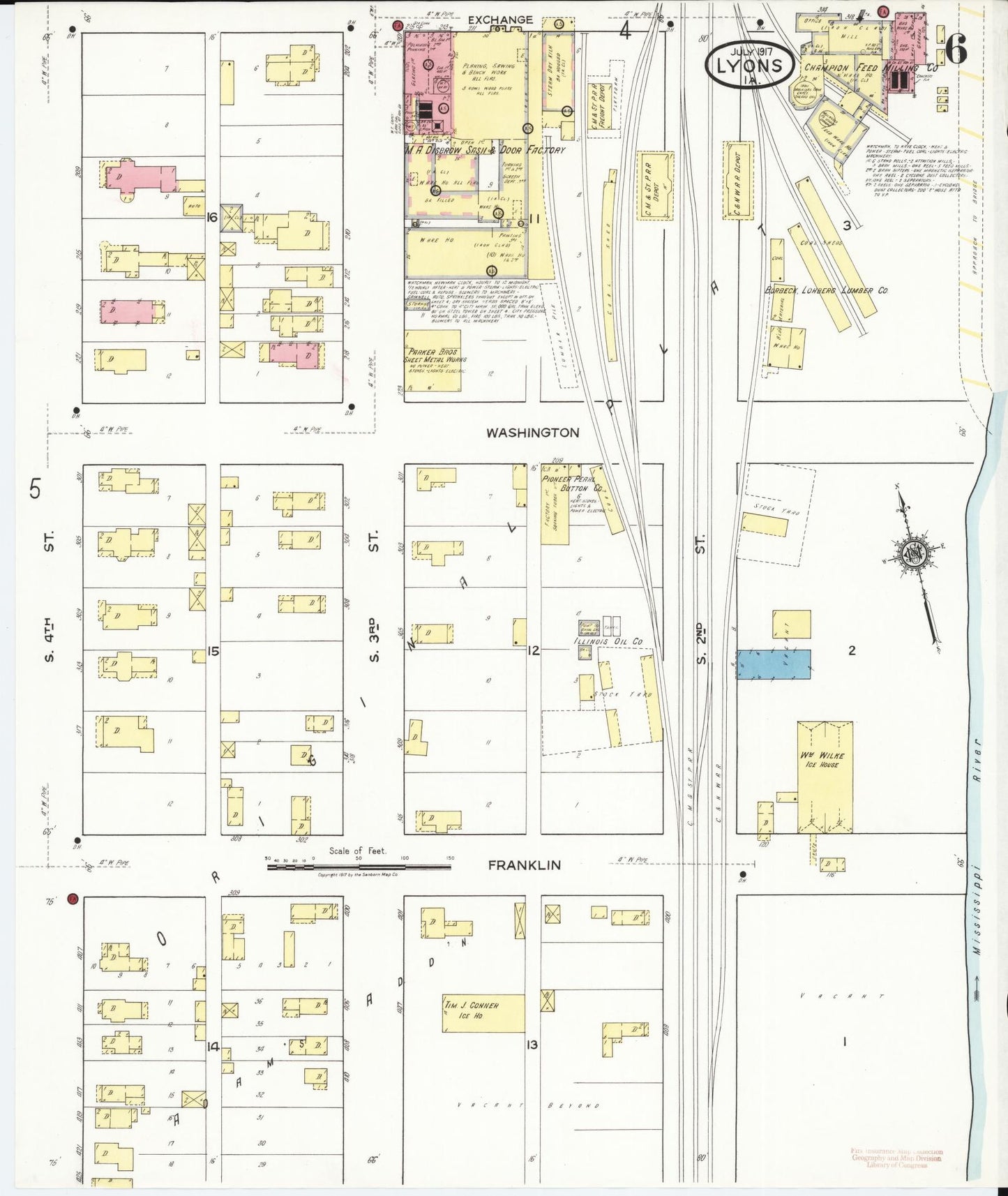 Sanborn Fire Insurance Map from Lyons, Clinton County, Iowa (1917), Sheet #0006 - Historic Sanborn Fire Insurance Map Print