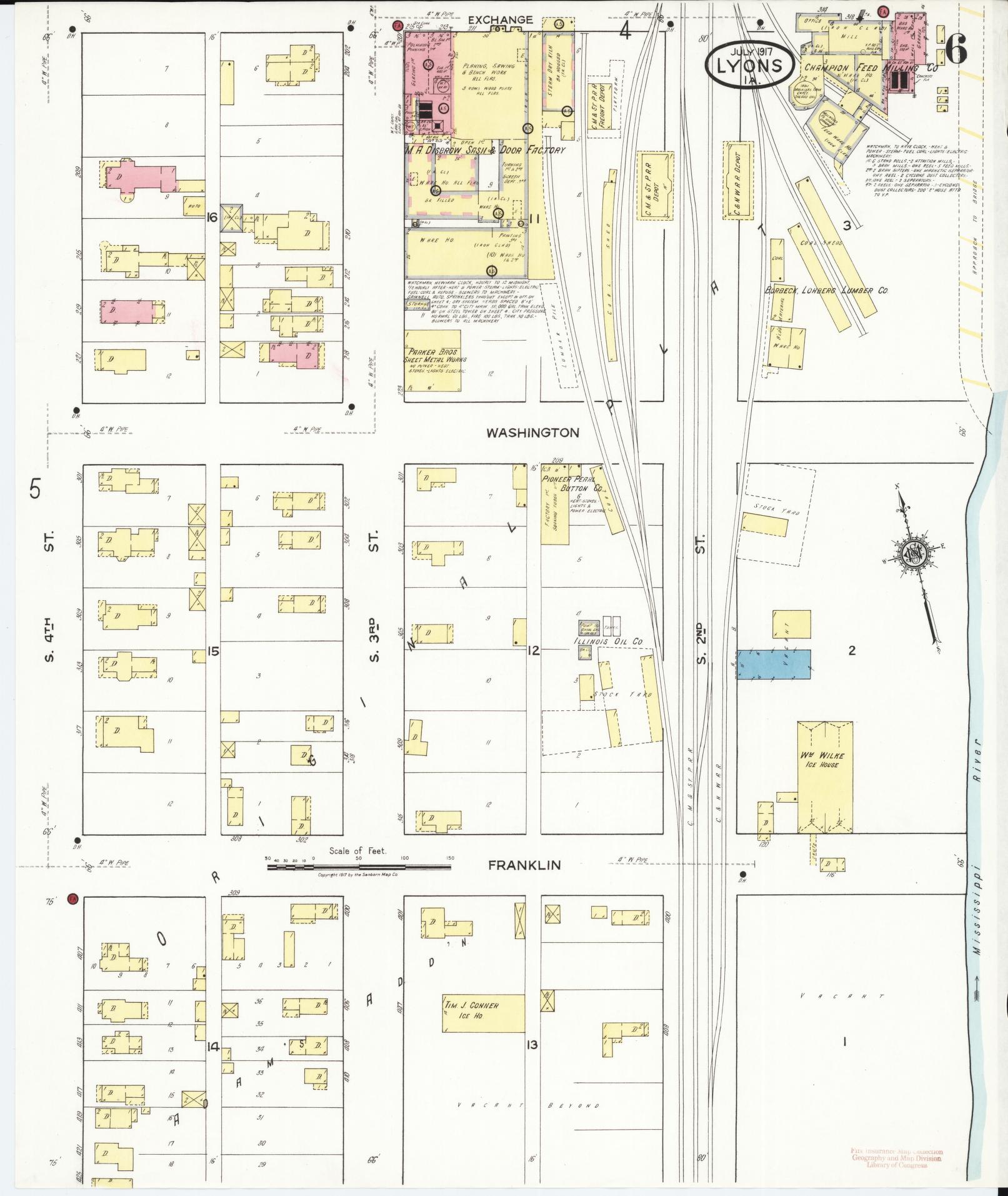 Sanborn Fire Insurance Map from Lyons, Clinton County, Iowa (1917), Sheet #0006 - Historic Sanborn Fire Insurance Map Print