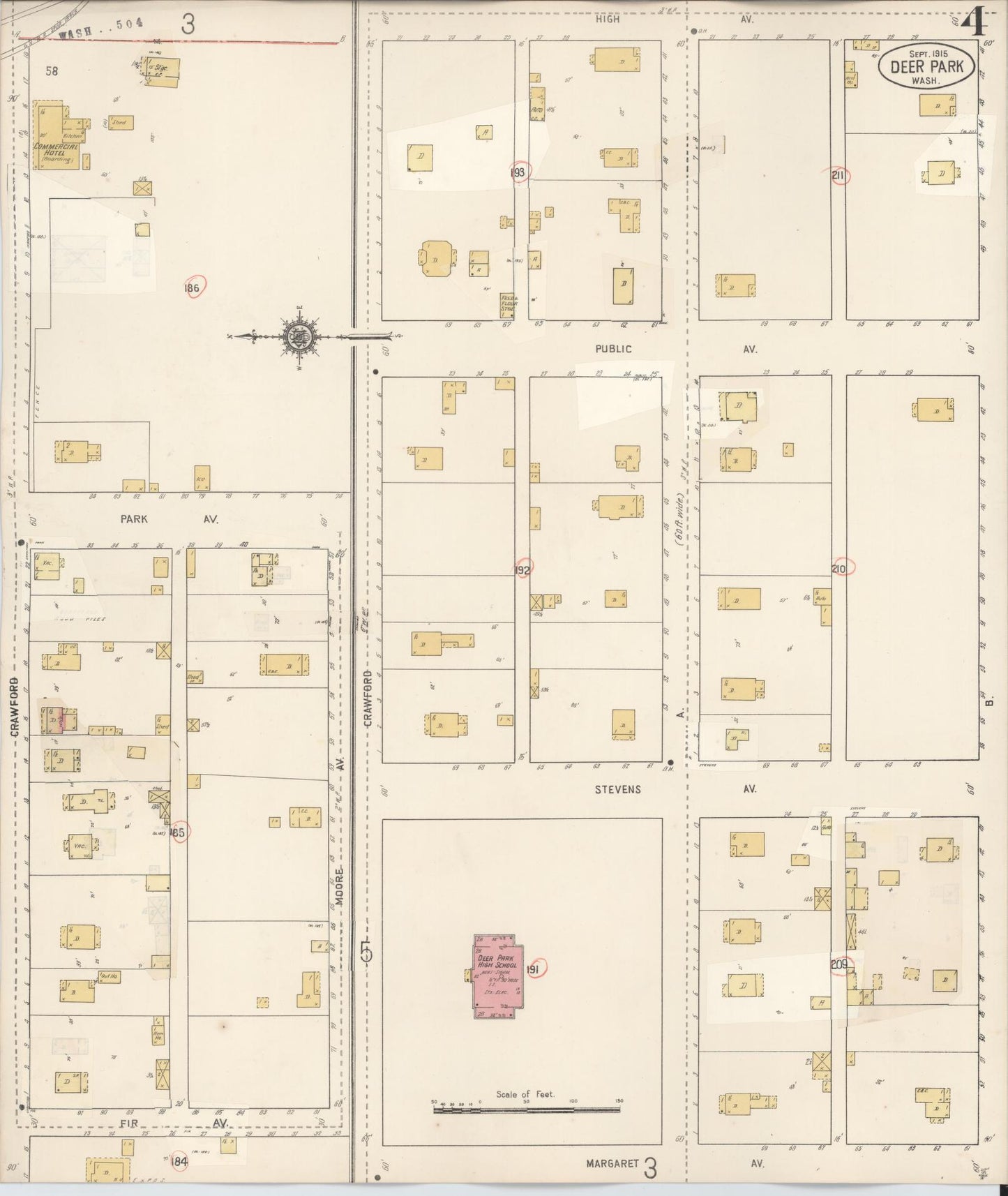 Sanborn Fire Insurance Map from Deer Park, Spokane County, Washington (1932), Sheet #0004 - Historic Sanborn Fire Insurance Map Print, vintage old map wall art, antique decor, genealogy gift, Washington Washington map