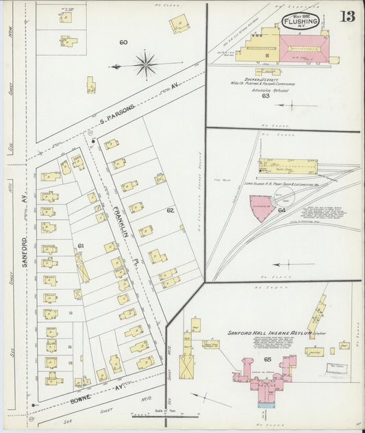 Sanborn Fire Insurance Map from Flushing, Queens County, New York (1892), Sheet #0013 - Historic Sanborn Fire Insurance Map Print, vintage old map wall art, antique decor, genealogy gift, New York New York map