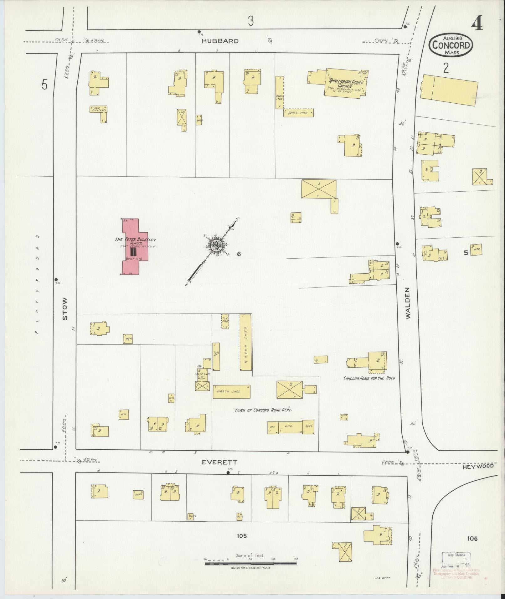 Sanborn Fire Insurance Map from Concord, Middlesex County, Massachusetts (1918), Sheet #0004 - Complete Map Set gallery image, historic Sanborn map, vintage wall art, Massachusetts Massachusetts
