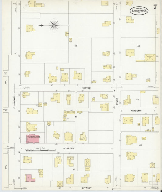 Sanborn Fire Insurance Map from Bainbridge, Decatur County, Georgia (1909), Sheet #0007 - Historic Sanborn Fire Insurance Map Print, vintage old map wall art, antique decor, genealogy gift, Georgia Georgia map