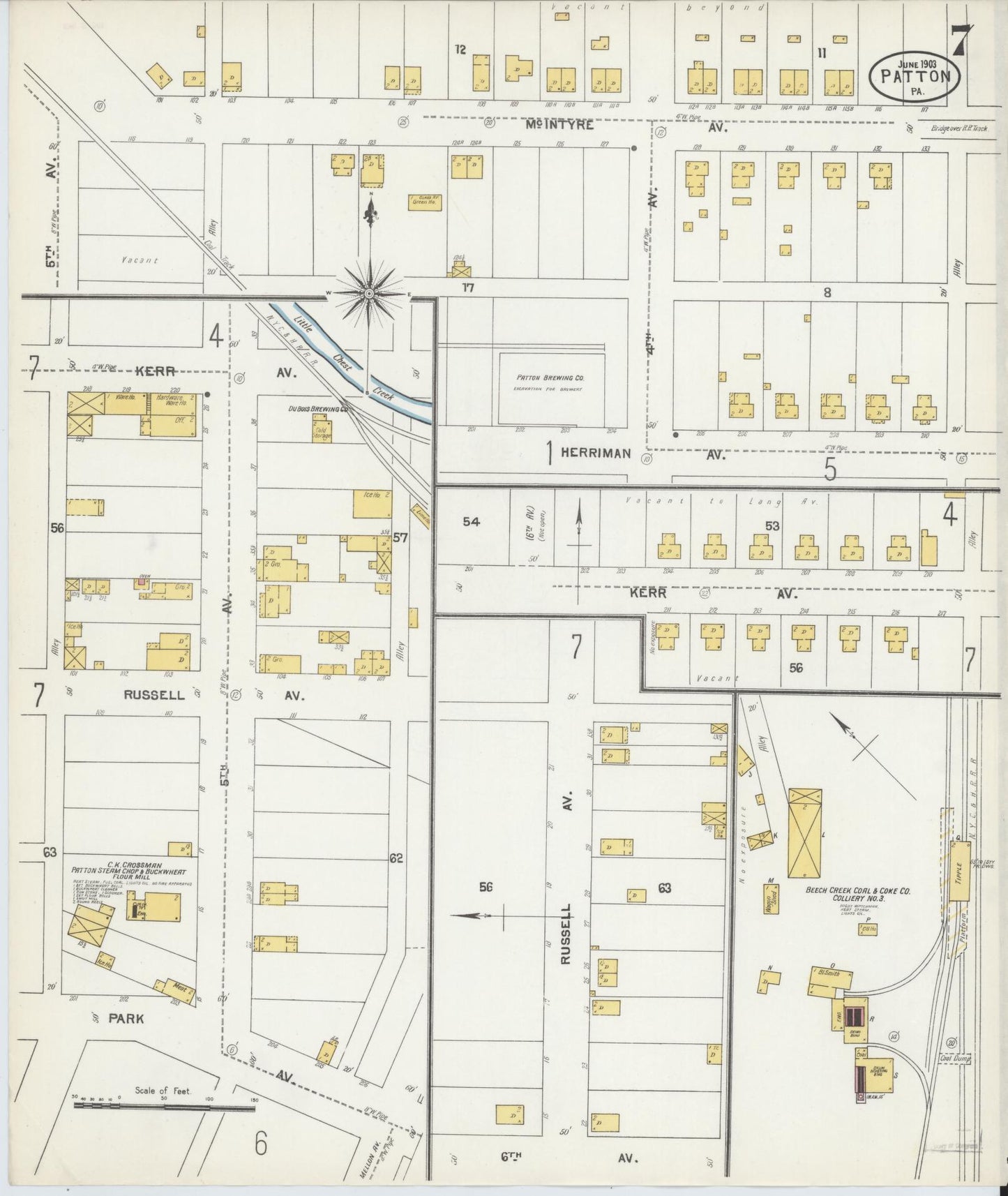 Sanborn Fire Insurance Map from Patton, Cambria County, Pennsylvania (1903), Sheet #0007 - Complete Map Set gallery image, historic Sanborn map, vintage wall art, Pennsylvania Pennsylvania