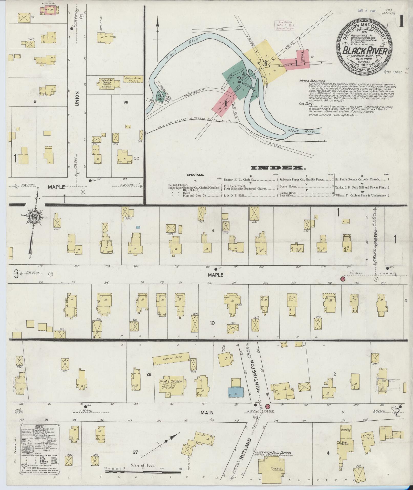 Sanborn Fire Insurance Map from Black River, Jefferson County, New York. (1911) – Historic Sanborn Fire Insurance Map Print